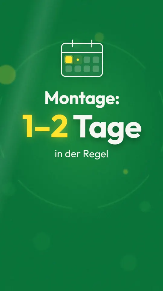 Standbild aus dem Video: Szene mit Kalender-Symbol und der Zeile Montage 1 bis 2 Tage in der Regel